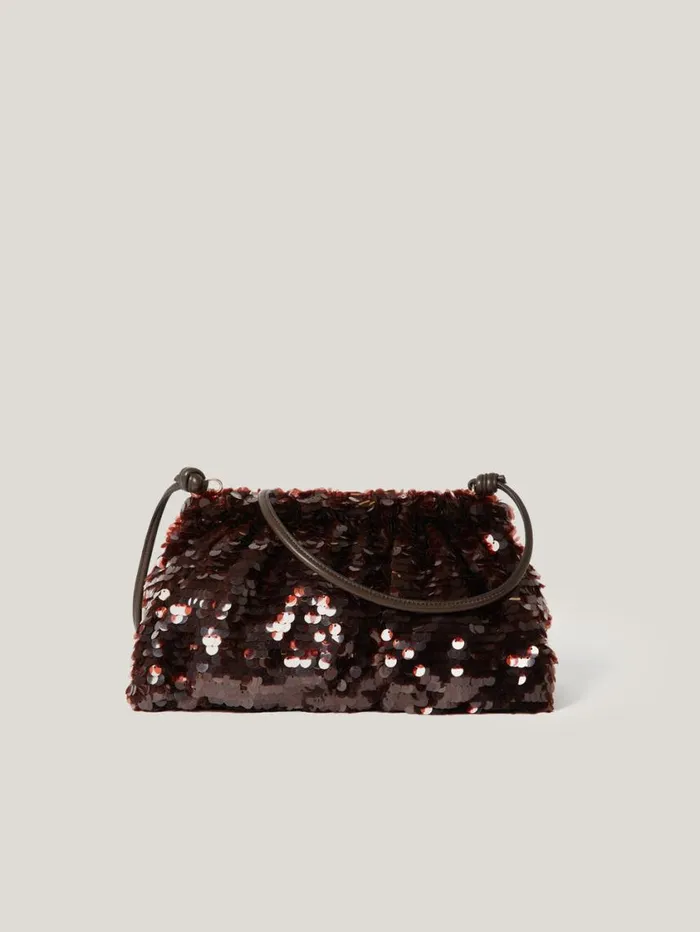 Jigsaw Oversized Sequin Clutch Brown Women Bags
