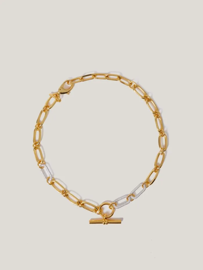 Jigsaw Pave Trombone Chain Necklace Gold Women Party