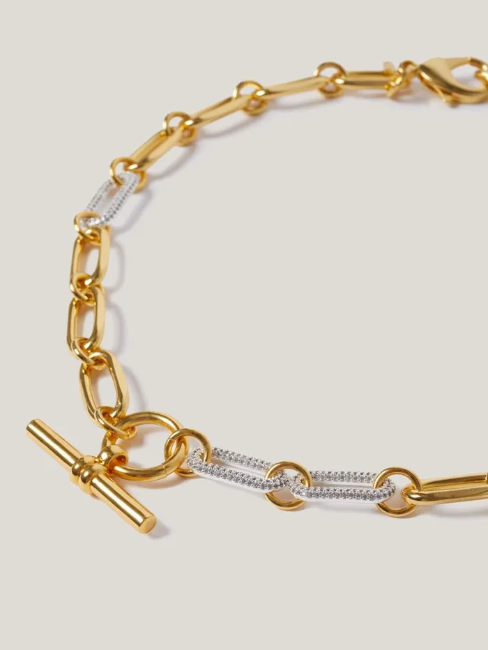Jigsaw Pave Trombone Chain Necklace Gold Women Party