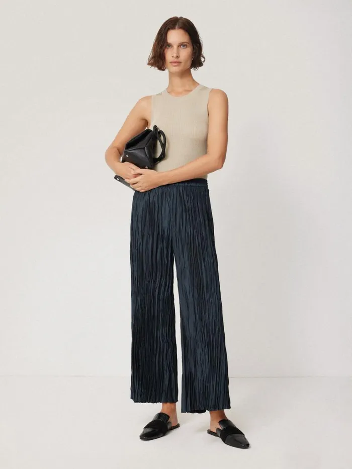 Jigsaw Plisse Trouser Navy Women Party
