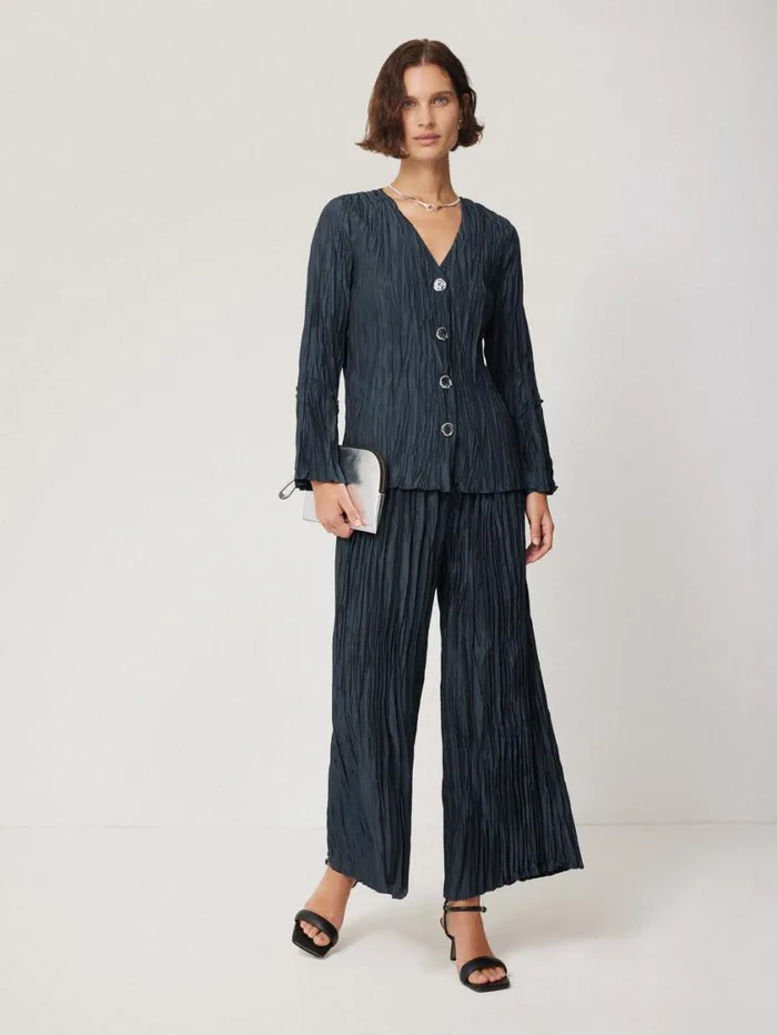 Jigsaw Plisse Trouser Navy Women Party