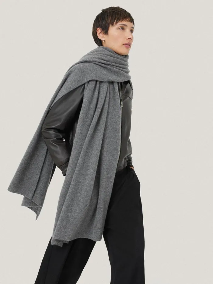 Jigsaw Pure Cashmere Blanket Scarf Mid Grey Women Ponchos and Scarves