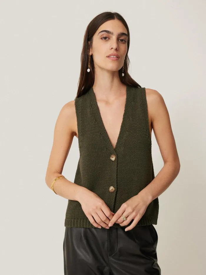 Jigsaw Pure Cotton Knitted Waistcoat Khaki Women Knitwear and Cashmere