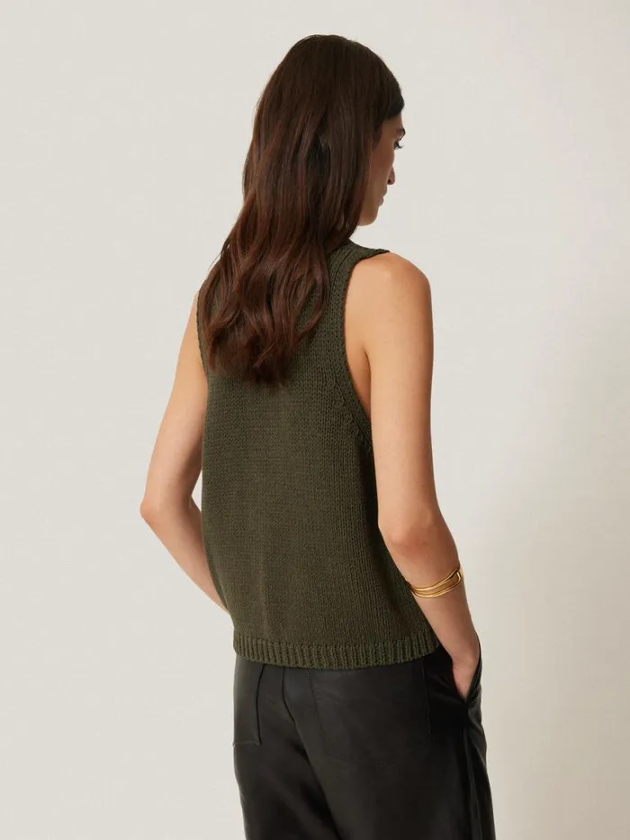 Jigsaw Pure Cotton Knitted Waistcoat Khaki Women Knitwear and Cashmere