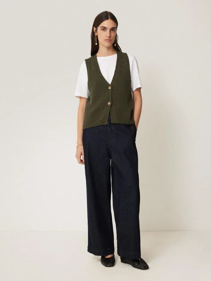 Jigsaw Pure Cotton Knitted Waistcoat Khaki Women Knitwear and Cashmere