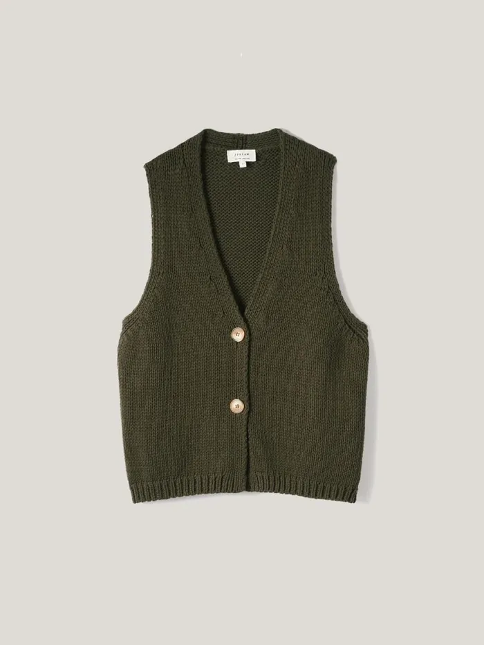 Jigsaw Pure Cotton Knitted Waistcoat Khaki Women Knitwear and Cashmere