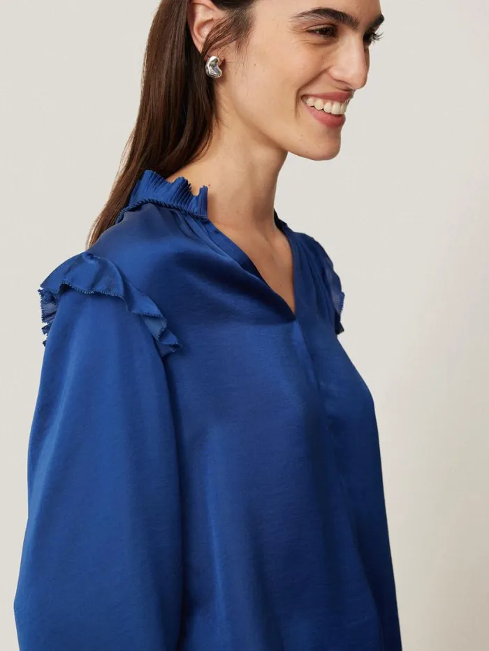 Jigsaw Recycled Satin Ruffle Top Blue Women Party