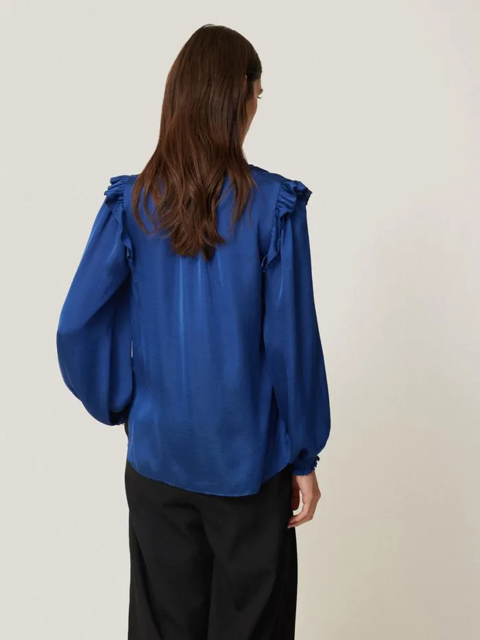 Jigsaw Recycled Satin Ruffle Top Blue Women Party