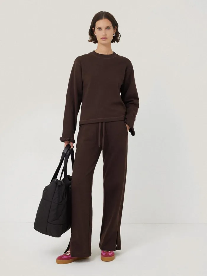 Jigsaw Satin Waistband Jersey Joggers Chocolate Women Pyjamas and Loungewear