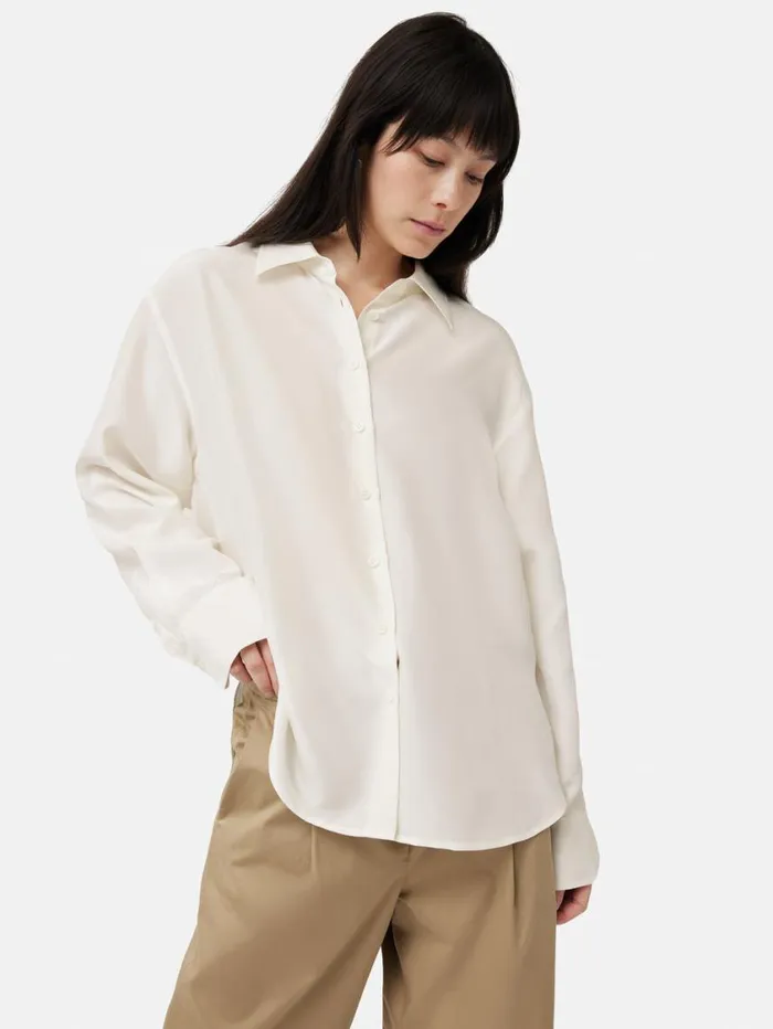 Jigsaw Silk Habotai Relaxed Shirt Ivory Women Shirts and Tops