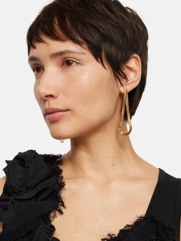Jigsaw Snake Chain Loop Earrings Gold Women Party