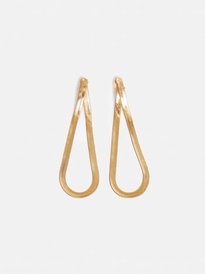 Jigsaw Snake Chain Loop Earrings Gold Women Party