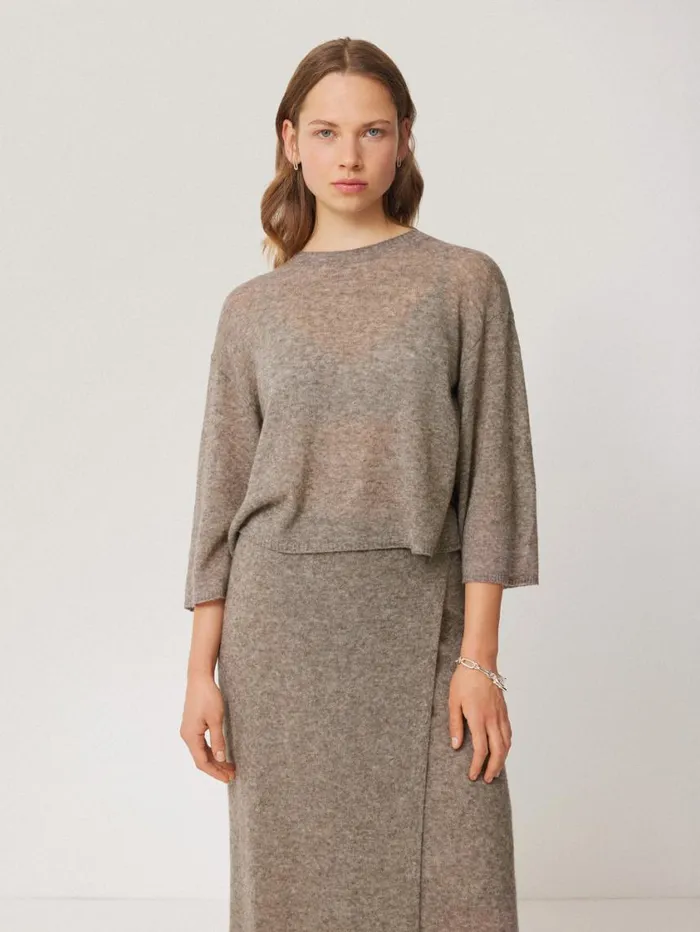 Jigsaw Soft Gauzy Knit Tshirt Taupe Women Knitwear and Cashmere