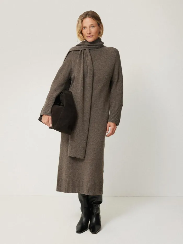 Jigsaw Soft Wool Scarf Jumper Dress Taupe Women Dresses and Jumpsuits