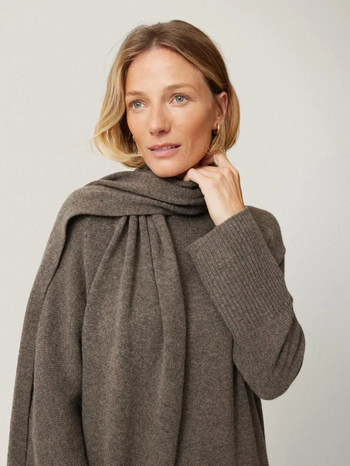 Jigsaw Soft Wool Scarf Jumper Dress Taupe Women Dresses and Jumpsuits