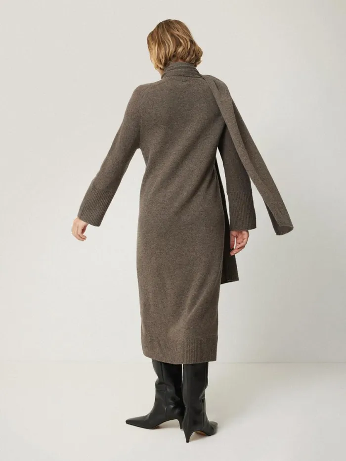 Jigsaw Soft Wool Scarf Jumper Dress Taupe Women Dresses and Jumpsuits