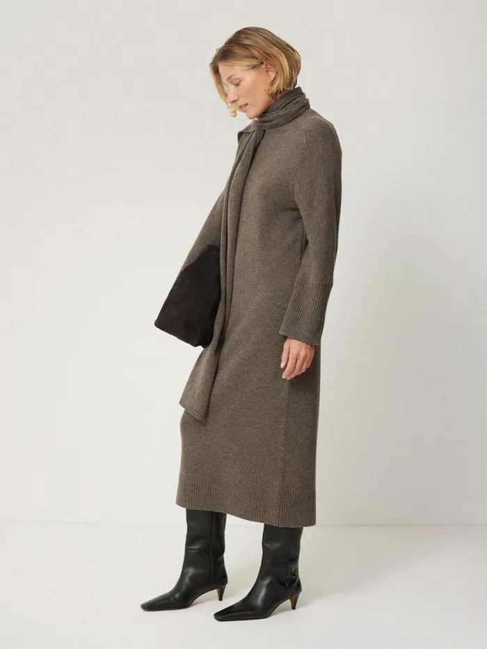 Jigsaw Soft Wool Scarf Jumper Dress Taupe Women Dresses and Jumpsuits