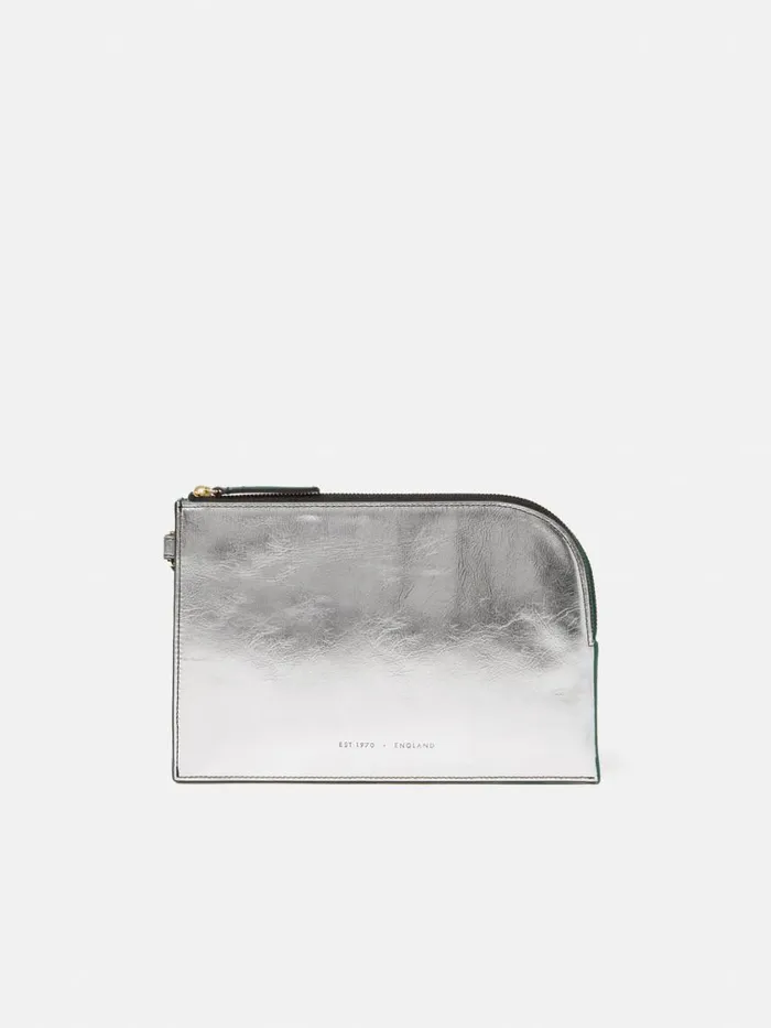 Jigsaw Sophia Metallic Leather Pouch Silver Women Party
