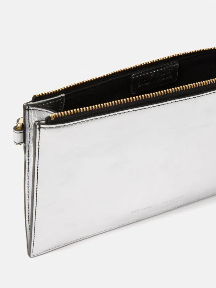 Jigsaw Sophia Metallic Leather Pouch Silver Women Party