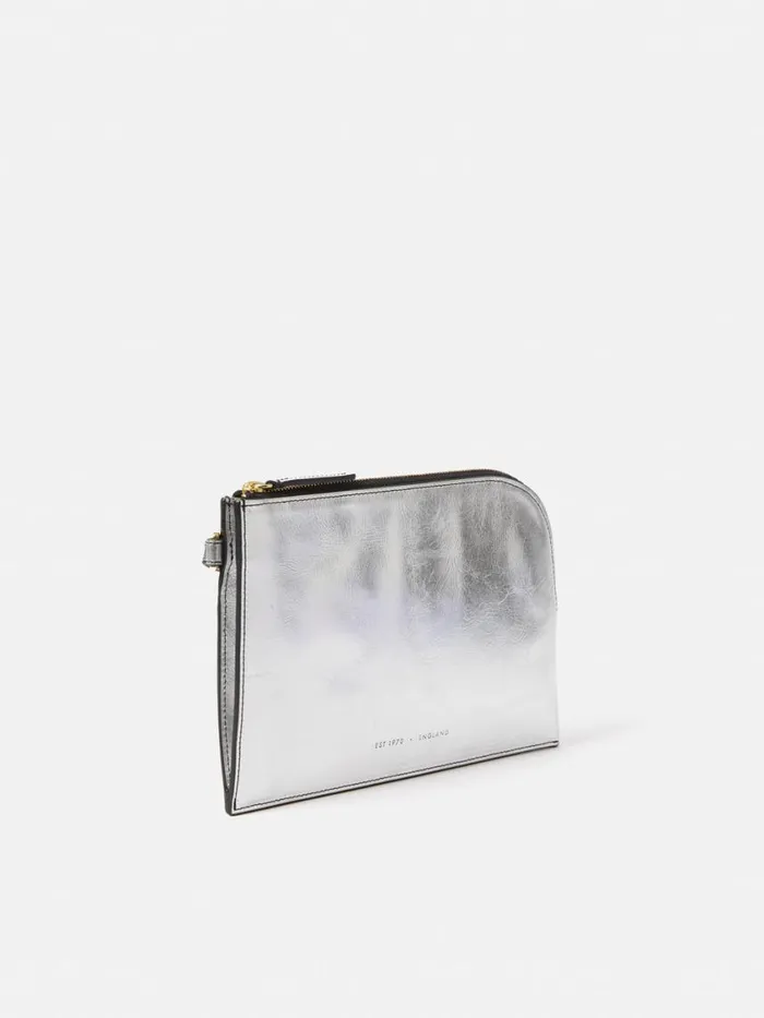 Jigsaw Sophia Metallic Leather Pouch Silver Women Party
