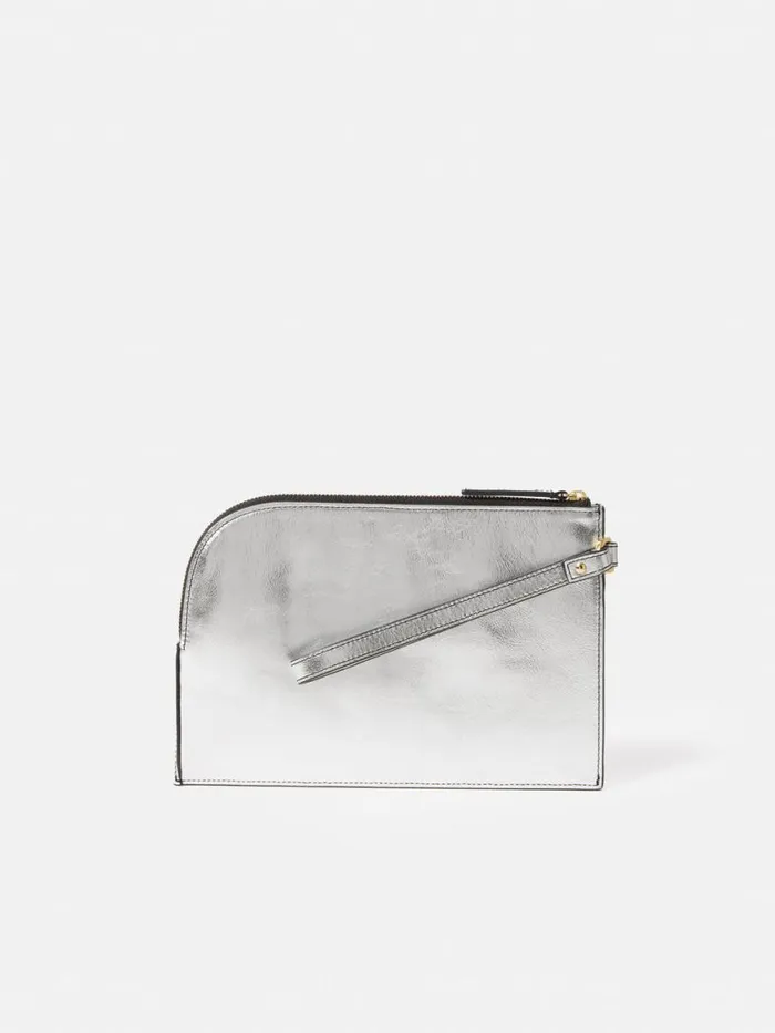 Jigsaw Sophia Metallic Leather Pouch Silver Women Party