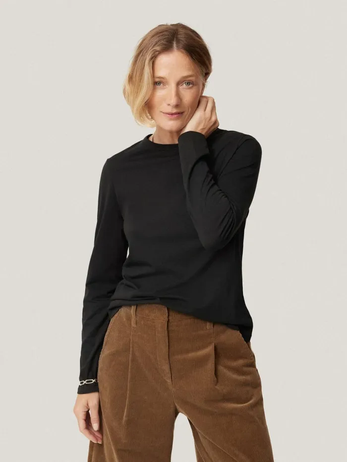 Jigsaw Supima Cotton Long Sleeve Tee Black Women Shirts and Tops