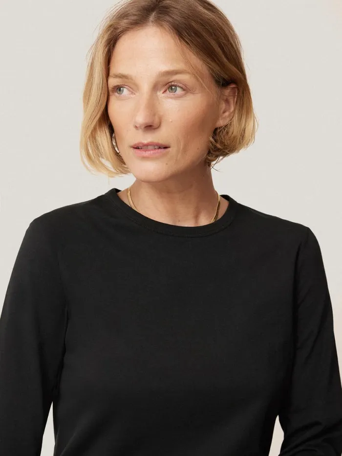 Jigsaw Supima Cotton Long Sleeve Tee Black Women Shirts and Tops