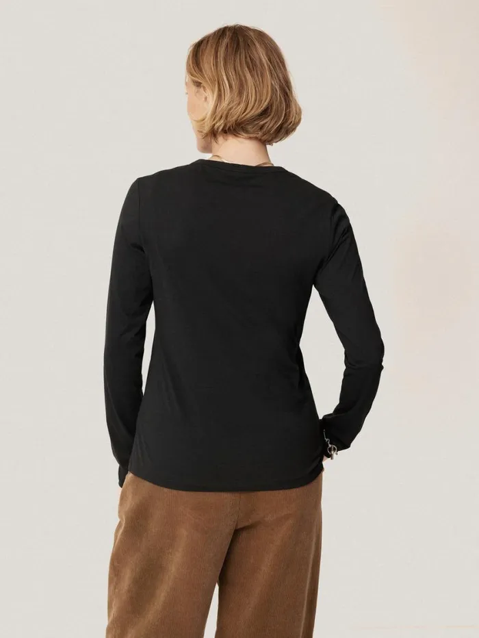 Jigsaw Supima Cotton Long Sleeve Tee Black Women Shirts and Tops