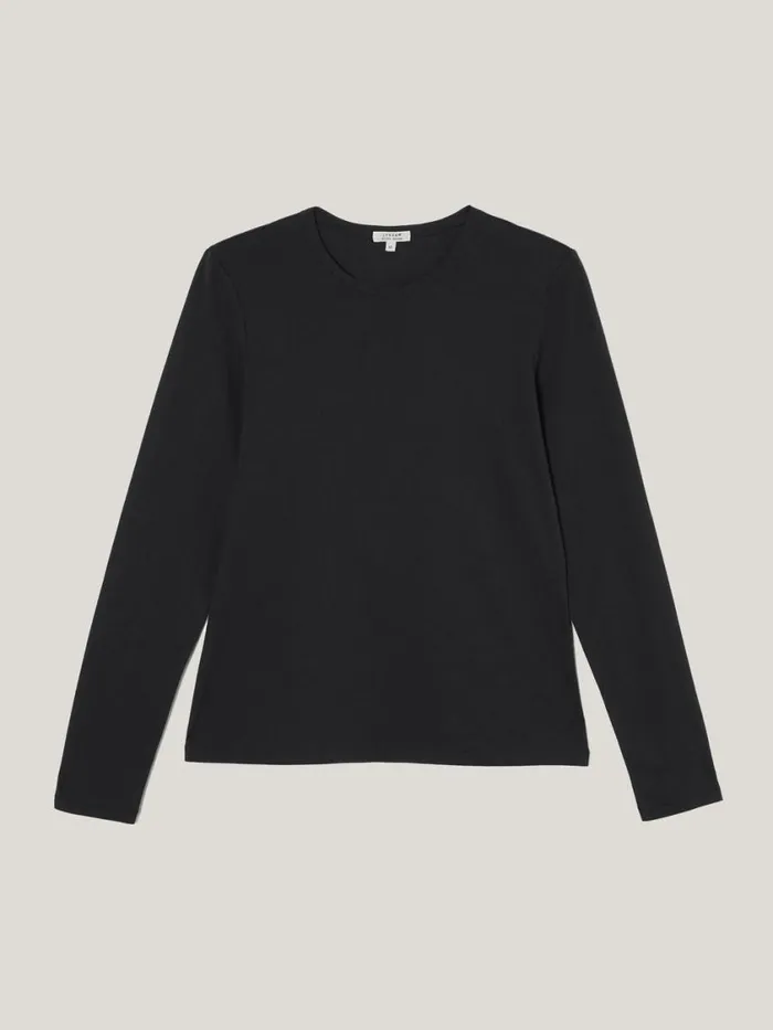 Jigsaw Supima Cotton Long Sleeve Tee Black Women Shirts and Tops