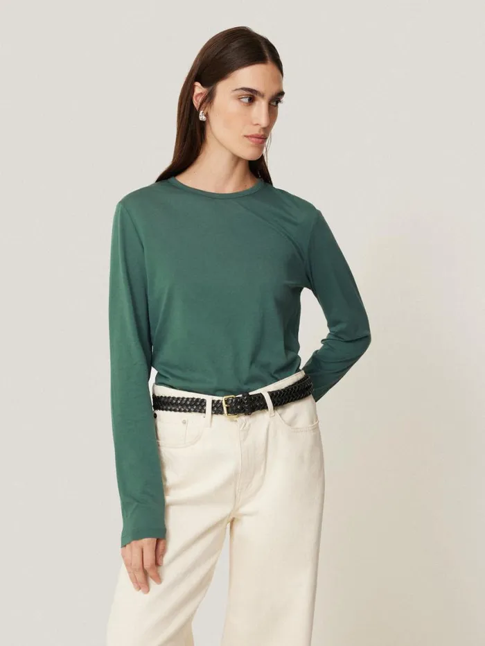 Jigsaw Supima Cotton Long Sleeve Tee Frozen Pine Women Shirts and Tops