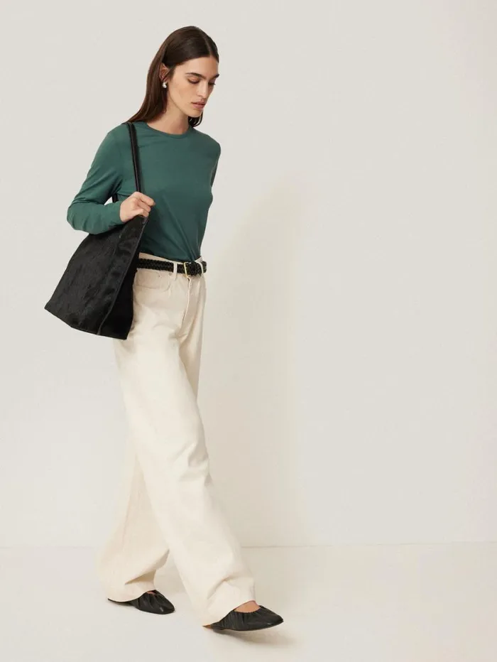 Jigsaw Supima Cotton Long Sleeve Tee Frozen Pine Women Shirts and Tops