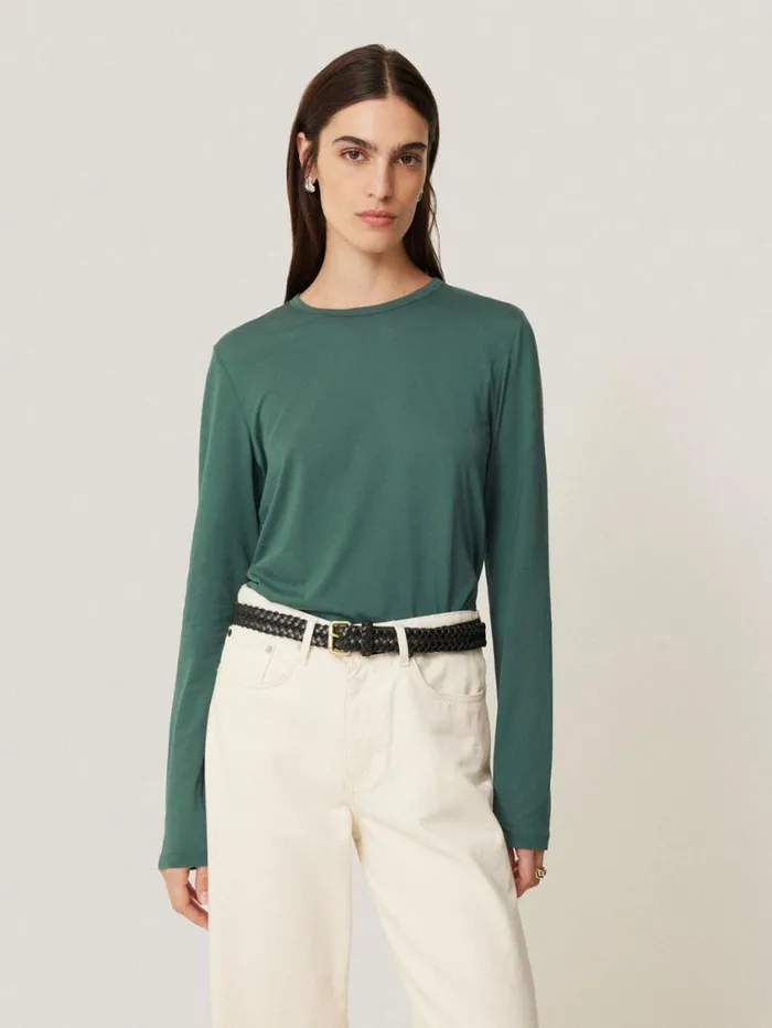 Jigsaw Supima Cotton Long Sleeve Tee Frozen Pine Women Shirts and Tops