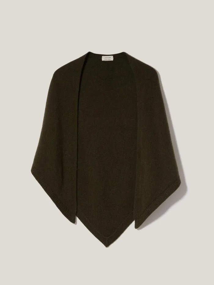 Jigsaw Triangle Knitted Scarf Dark Green Women Ponchos and Scarves