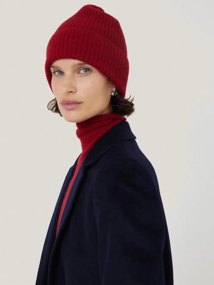 Jigsaw Wool Cashmere Blend Beanie Red Women Knitwear and Cashmere