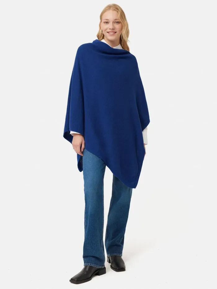 Jigsaw Wool Cashmere Blend Drape Poncho Blue Women Knitwear and Cashmere