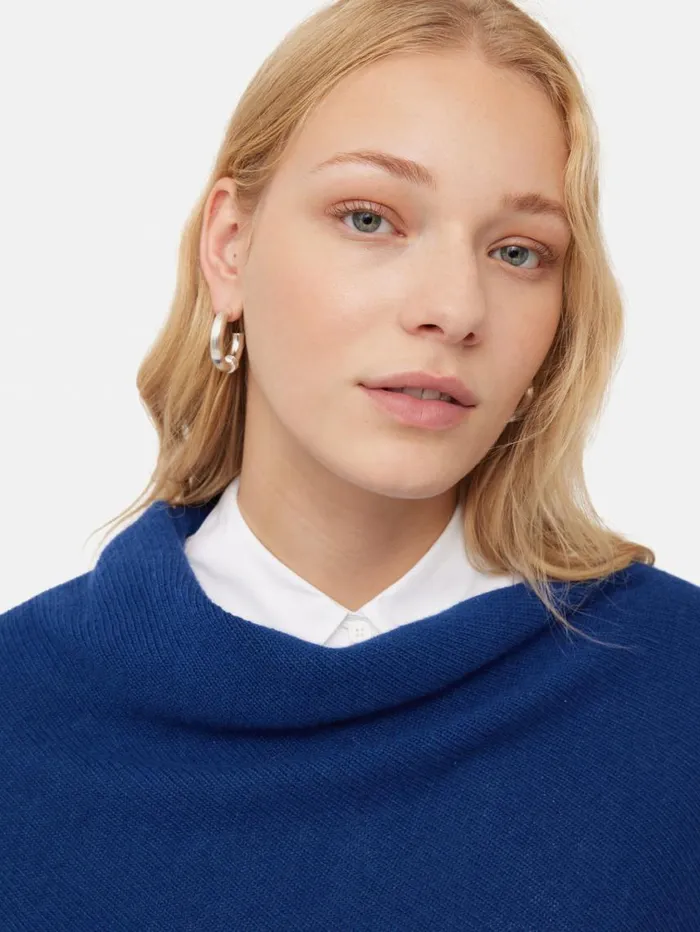 Jigsaw Wool Cashmere Blend Drape Poncho Blue Women Knitwear and Cashmere