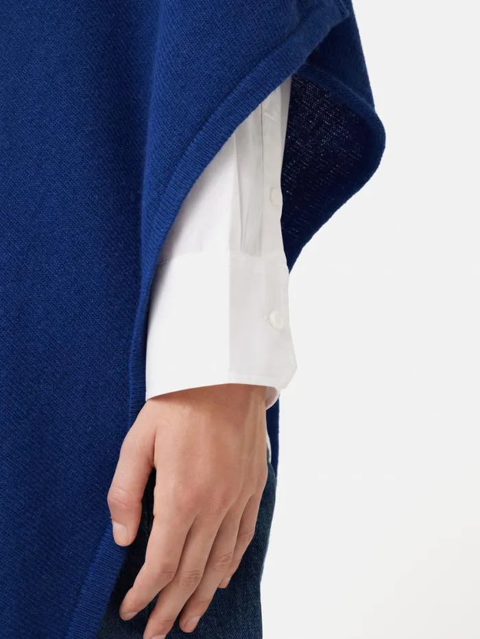Jigsaw Wool Cashmere Blend Drape Poncho Blue Women Knitwear and Cashmere