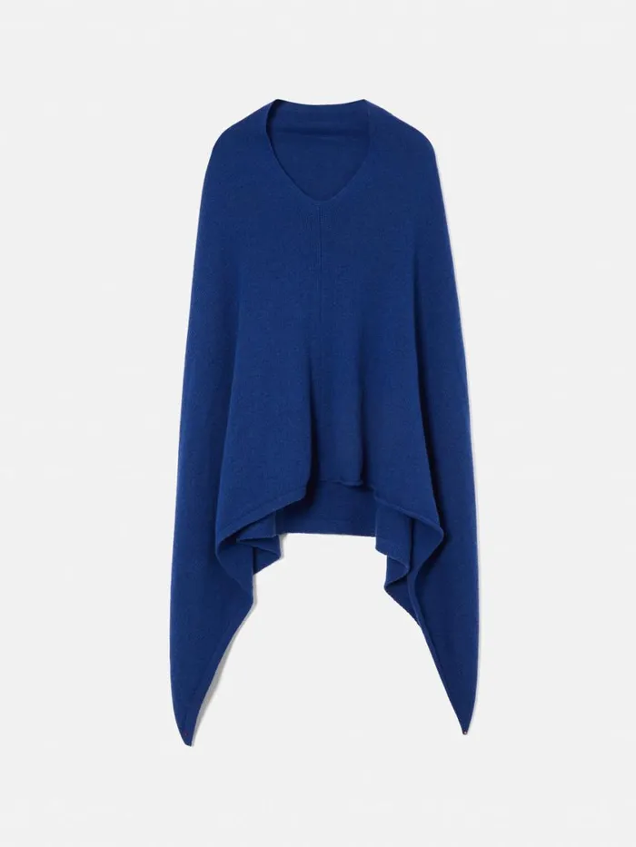 Jigsaw Wool Cashmere Blend Drape Poncho Blue Women Knitwear and Cashmere