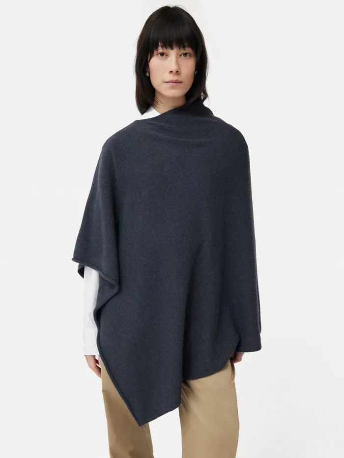 Jigsaw Wool Cashmere Blend Drape Poncho Slate Women Ponchos and Scarves