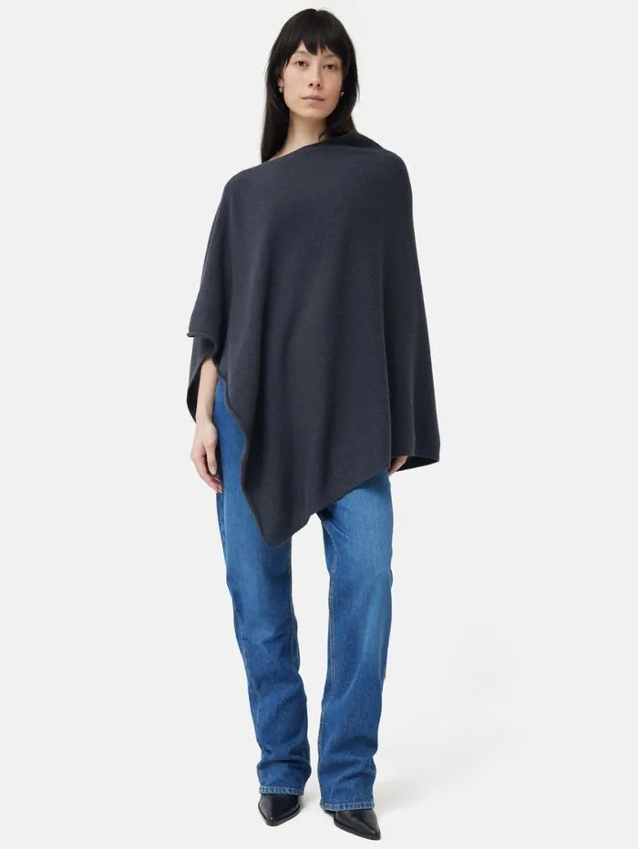 Jigsaw Wool Cashmere Blend Drape Poncho Slate Women Ponchos and Scarves