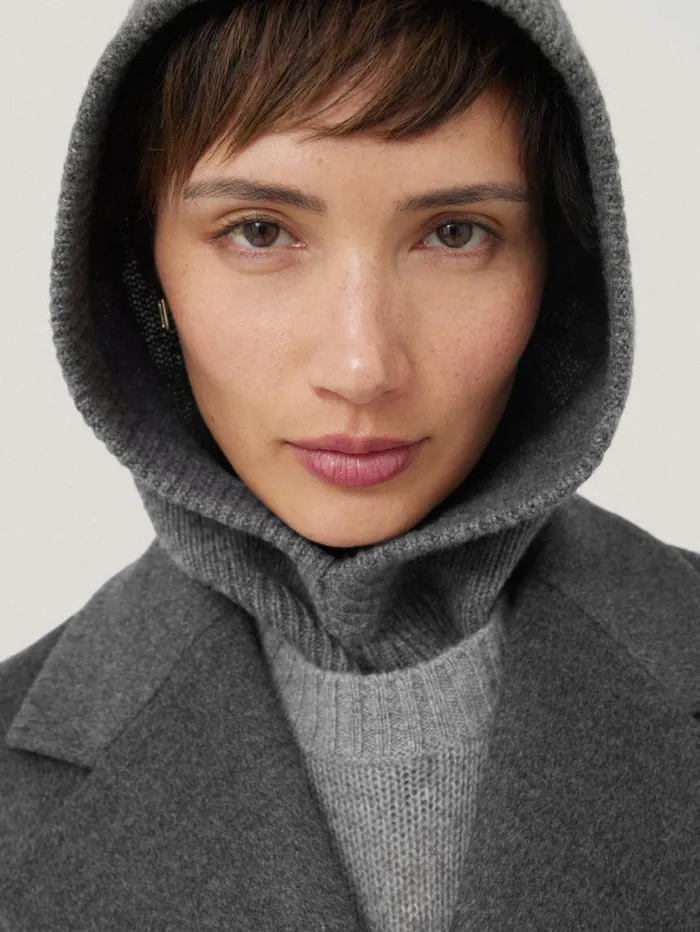 Jigsaw Wool Cashmere Blend Hooded Snood Grey Women Ponchos and Scarves