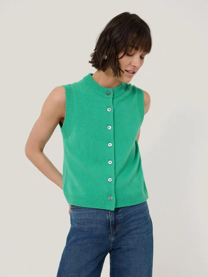 Jigsaw Wool Cashmere Blend Waistcoat Green Women Knitwear and Cashmere