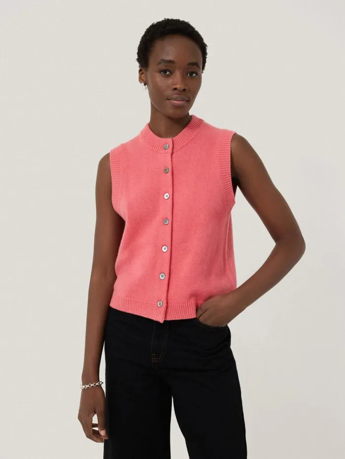 Jigsaw Wool Cashmere Blend Waistcoat Pink Women Knitwear and Cashmere