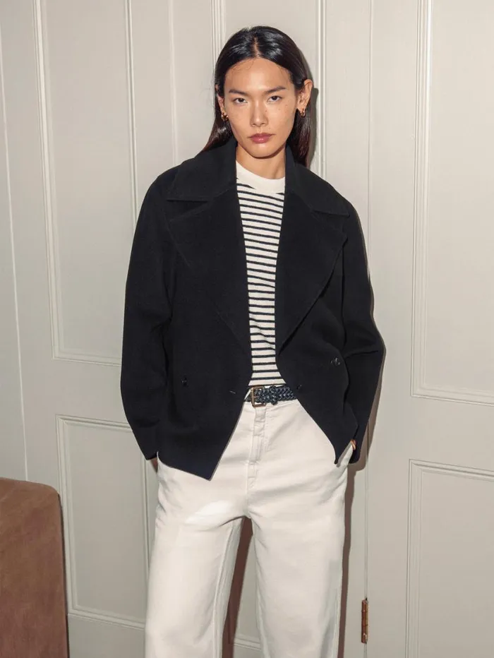 Jigsaw Wool Double Faced Short Coat Black Women Coats and Jackets