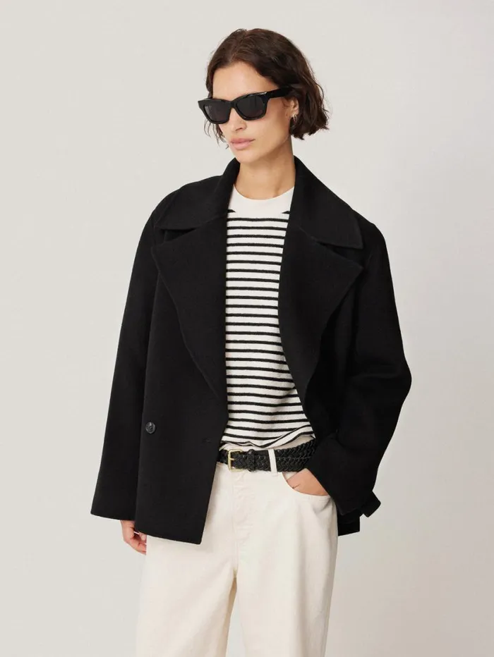 Jigsaw Wool Double Faced Short Coat Black Women Coats and Jackets