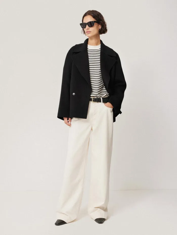 Jigsaw Wool Double Faced Short Coat Black Women Coats and Jackets