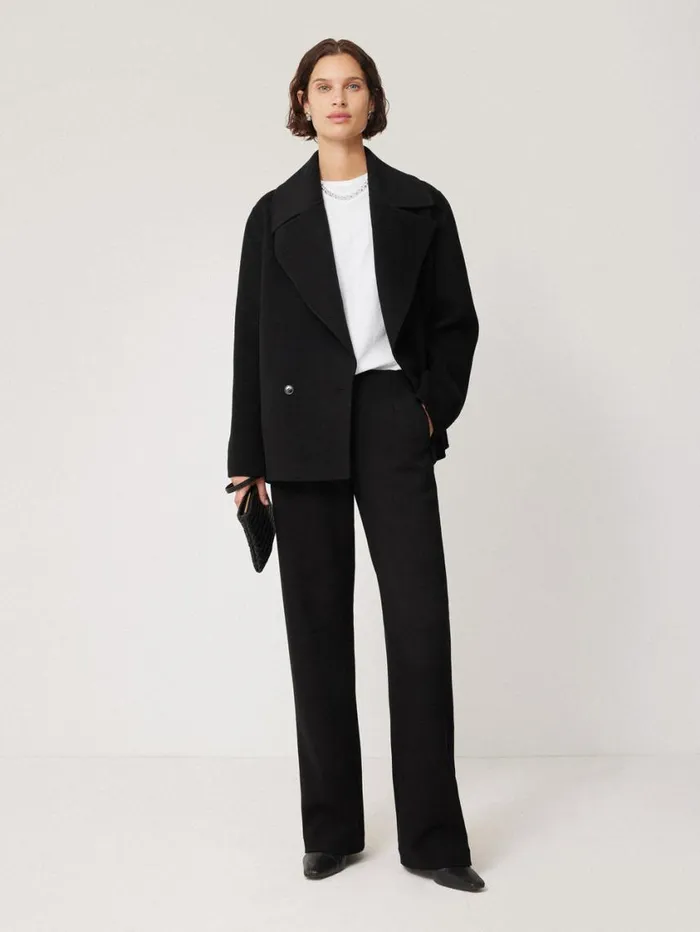 Jigsaw Wool Double Faced Short Coat Black Women Coats and Jackets