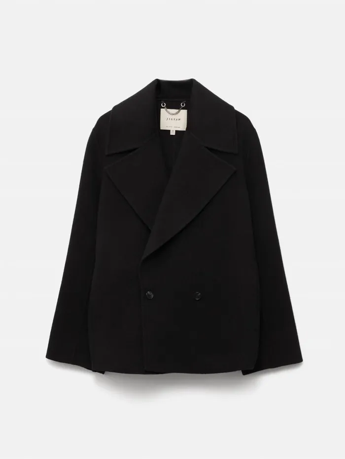 Jigsaw Wool Double Faced Short Coat Black Women Coats and Jackets