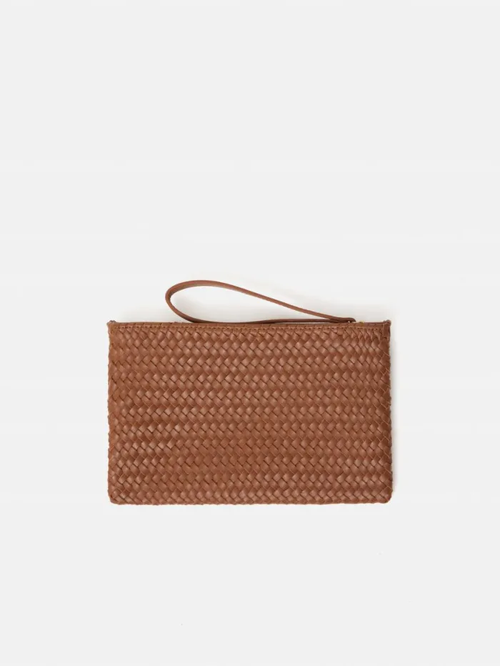 Jigsaw Woven Leather Pouch Tan Women Bags