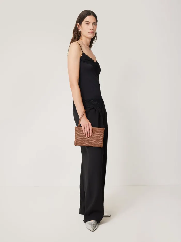 Jigsaw Woven Leather Pouch Tan Women Bags